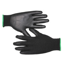 13 Gauge Black Nylon Liner Knit Wrist Black PU Coated Gloves Ce 3141